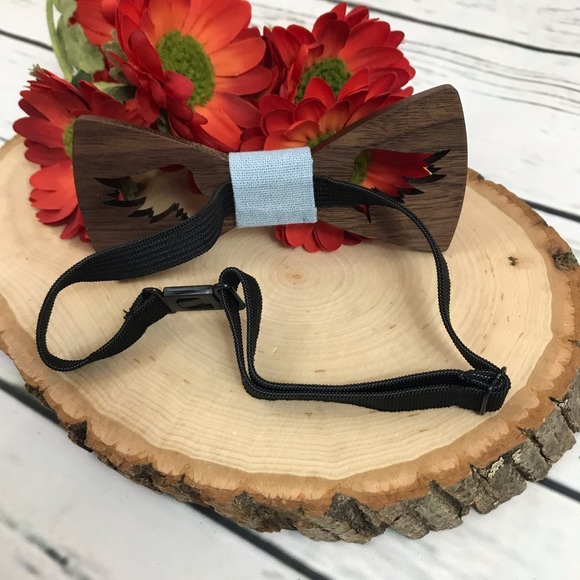 Hand Carved Angle Wings Wooden Butterfly Bow Tie - Picture 6 of 8